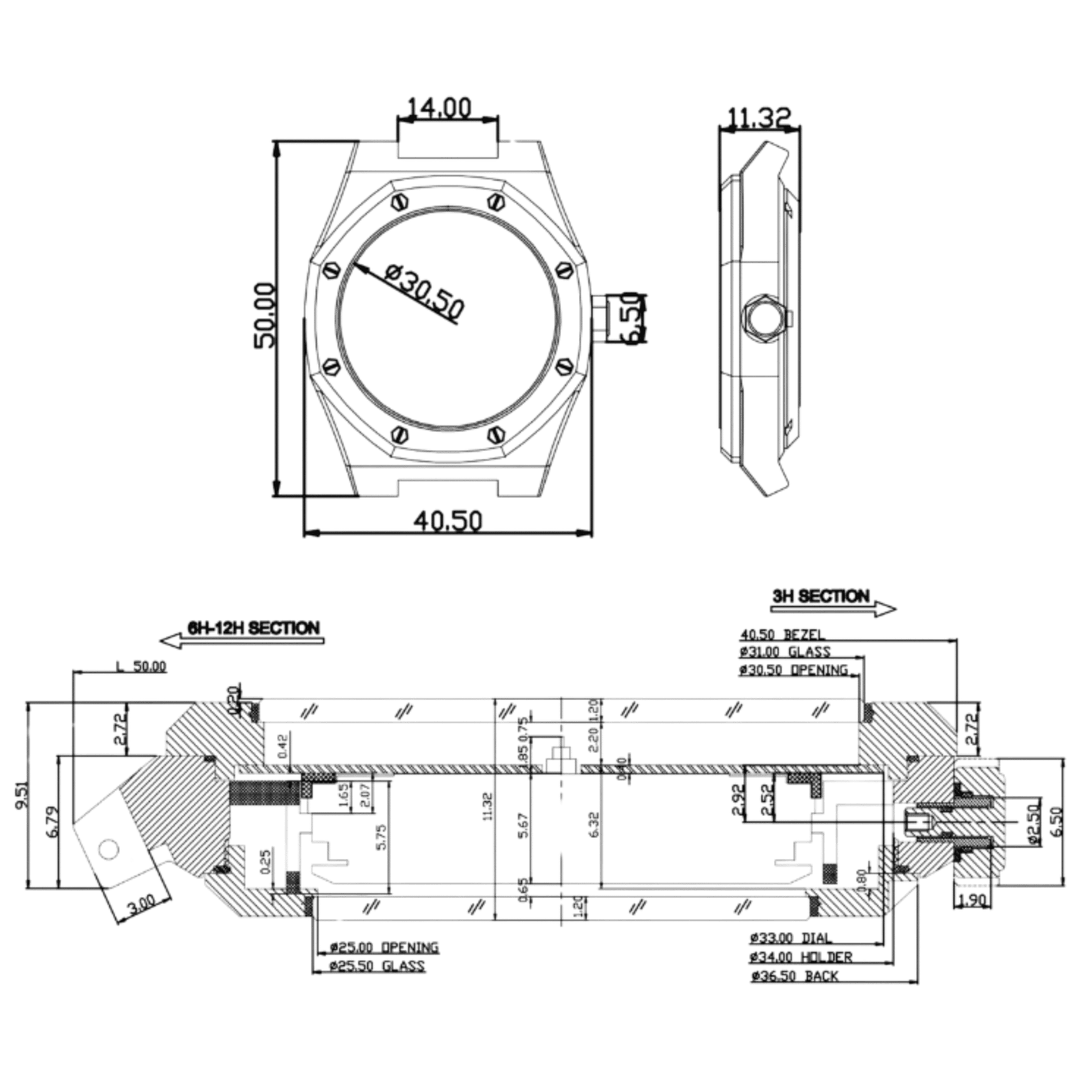 Zyrus watch sketch drawing highlighting intricate design details and craftsmanship of the timepiece.